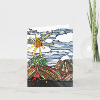 線形アート（山、木、日差し、手書き） カード