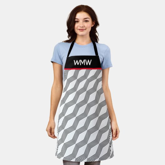 線形模様モノグラムプリントオールオーバーエプロン エプロン (着用した状態)