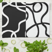 線形説得I:抽象芸術ブラック&ホワイト キッチンタオル (折り畳み)