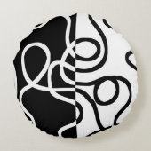 線形説得I:抽象芸術ブラック&ホワイト ラウンドクッション (裏面)