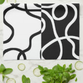 線形説得II:抽象芸術ブラック&ホワイト キッチンタオル (折り畳み)