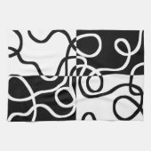 線形説得II:抽象芸術ブラック&ホワイト キッチンタオル (横)
