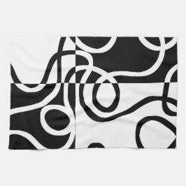 線形説得II:抽象芸術ブラック&ホワイト キッチンタオル