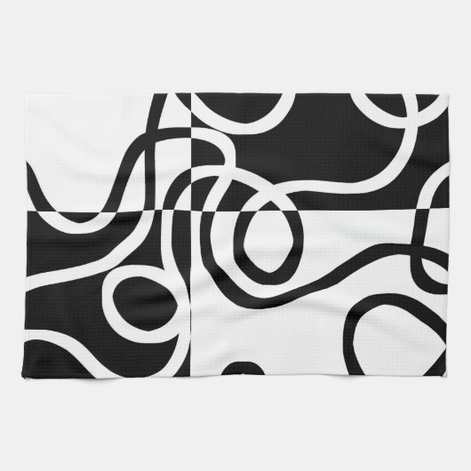 線形説得II:抽象芸術ブラック&ホワイト キッチンタオル (横)