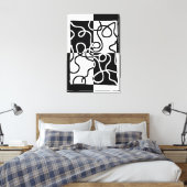 線形説得II:抽象芸術ブラック&ホワイト キャンバスプリント (インサイチュ (寝室))