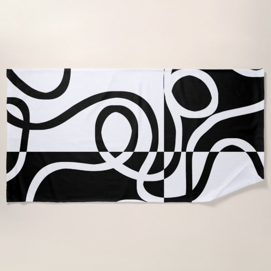 線形説得II:抽象芸術ブラック&ホワイト ビーチタオル (正面)
