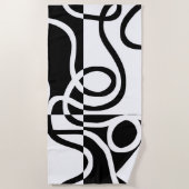 線形説得II:抽象芸術ブラック&ホワイト ビーチタオル (正面)