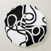 線形説得II:抽象芸術ブラック&ホワイト ラウンドクッション (裏面)