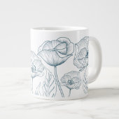 線描画ポピーの花葉と(深夜緑) ジャンボコーヒーマグカップ (正面右)