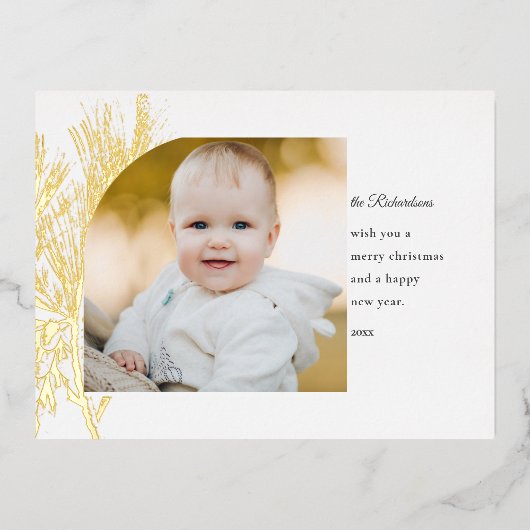 線描金ゴールド松の写真 箔シーズンポストカード (正面)