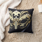 線条細工の仮面舞踏会の黒のリバーシブル クッション (ブランケット)