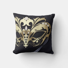 線条細工の仮面舞踏会の黒のリバーシブル クッション