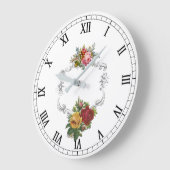 線条細工フレームを持つエレガントでフランスのなヴィンテージのバラ ラージ壁時計 (傾斜)
