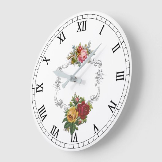 線条細工フレームを持つエレガントでフランスのなヴィンテージのバラ ラージ壁時計 (傾斜)