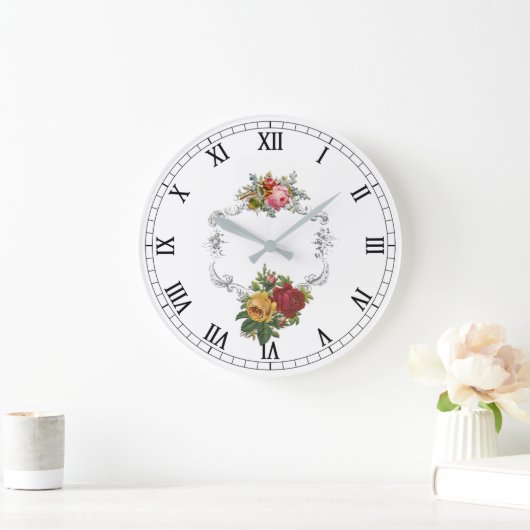 線条細工フレームを持つエレガントでフランスのなヴィンテージのバラ ラージ壁時計 (ホーム)
