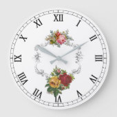 線条細工フレームを持つエレガントでフランスのなヴィンテージのバラ ラージ壁時計 (正面)