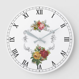 線条細工フレームを持つエレガントでフランスのなヴィンテージのバラ ラージ壁時計