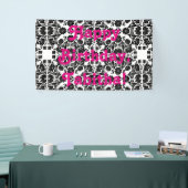 線条細工モダンで白くおよび黒い花のダマスク織 横断幕 (トレードショー)