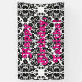 線条細工モダンで白くおよび黒い花のダマスク織 横断幕 (縦)