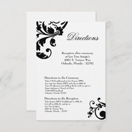 線条細工3x5方向カード白黒の花柄 エンクロージャーカード (正面/裏面)