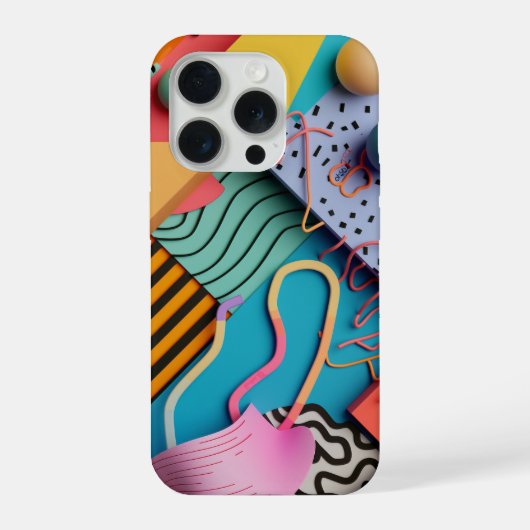 線模様のさまざまな3D形状 iPhoneケース (裏面)