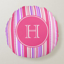 線毛ビーズピンクパープルモノグラム装飾用クッション ラウンドクッション