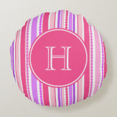 線毛ビーズピンクパープルモノグラム装飾用クッション ラウンドクッション (裏面)