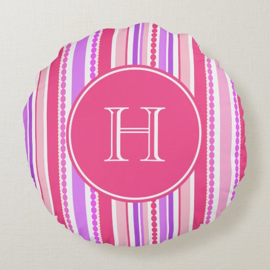 線毛ビーズピンクパープルモノグラム装飾用クッション ラウンドクッション (裏面)