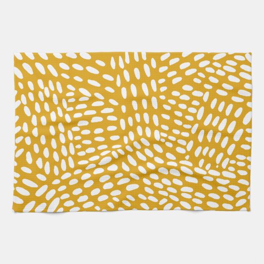 線点々のある焼き黄色 キッチンタオル (横)
