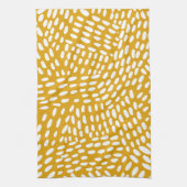 線点々のある焼き黄色 キッチンタオル (縦)
