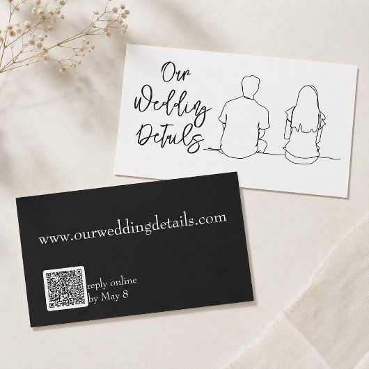線画のカップルRSVP結婚式の予算QRコード 名刺