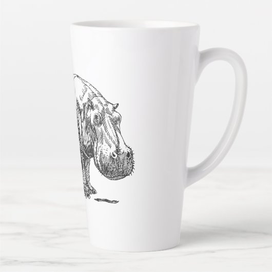 線画のカバ 白黒 カフェラテマグ (右)