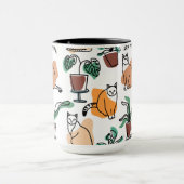 線画の猫と花 マグカップ (中央)