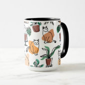線画の猫と花 マグカップ (正面右)