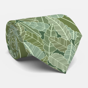 線画の緑の葉 ネクタイ