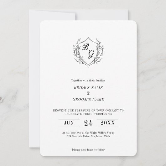 線素晴らしクラシックヴィンテージクレストモノグラム結婚ズ 招待状 (正面)