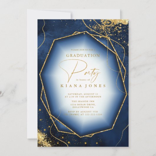 線素晴らし金ゴールド抽象芸術卒業海軍ID907 (裏面)