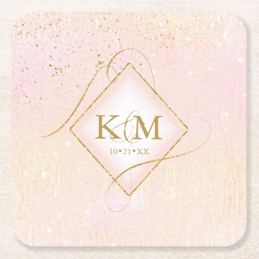 線素晴らし金ゴールド結婚抽象芸術V2赤面ID867 スクエアペーパーコースター (正面)