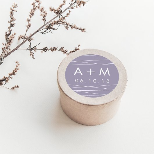線結婚線のモノグラム |グレー薄紫 ラウンドシール
