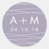 線結婚線のモノグラム |グレー薄紫 ラウンドシール (正面)