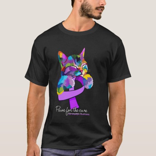 線維筋痛症啓発 猫 線維筋痛症サバイバー 肉球 フォー Tシャツ (正面)