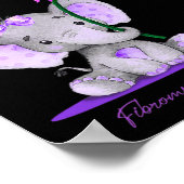 線維筋痛認識度キュートエレファントサンフラワープル ポスター (角)