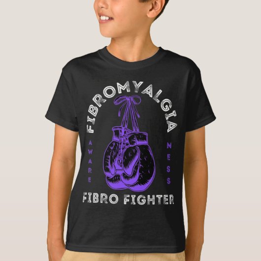 線維筋痛認識度リボンボクシング手袋フィブロー Tシャツ (正面)
