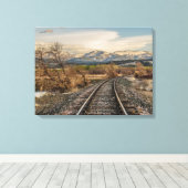 線路の曲線 – 線路 – 山 キャンバスプリント (インサイチュ (ウッドフロア))