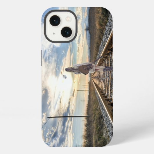 線路上のギターを持つ少女 iPhoneケース (裏面)