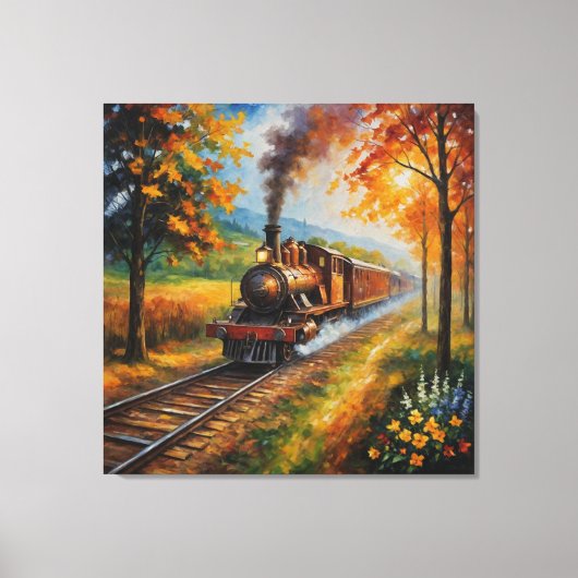 線路絵を描上の列車 キャンバスプリント (正面)