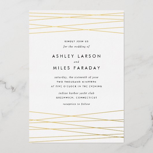 線 |ジオメトモダンリ結婚ス 箔招待状 (正面)