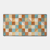 線、ターコイズ、錆のある幾何学的チェッカーボード デスクマット (正面)