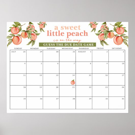 締め切り日を推測する甘い桃の赤ちゃんシャワーゲーム ポスター (正面)