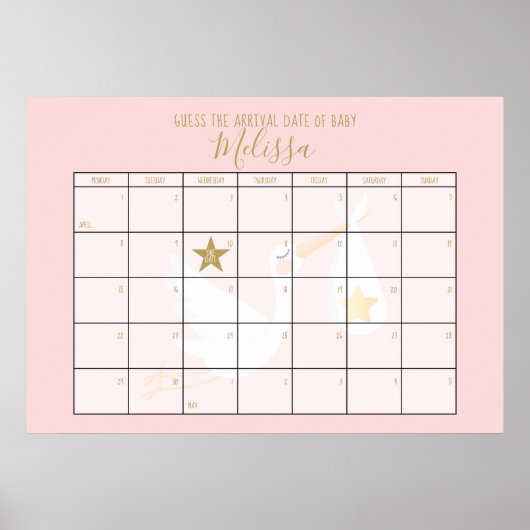 締め切り日カレンダーピンクの赤ちゃんシャワーゲームを推測 ポスター (正面)
